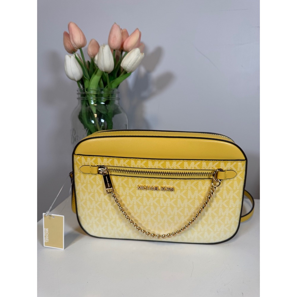 Michael Kors Jet Set Daisy Yellow LG EW ZP Chain Xbody Bag NWT - Picture 1 of 3